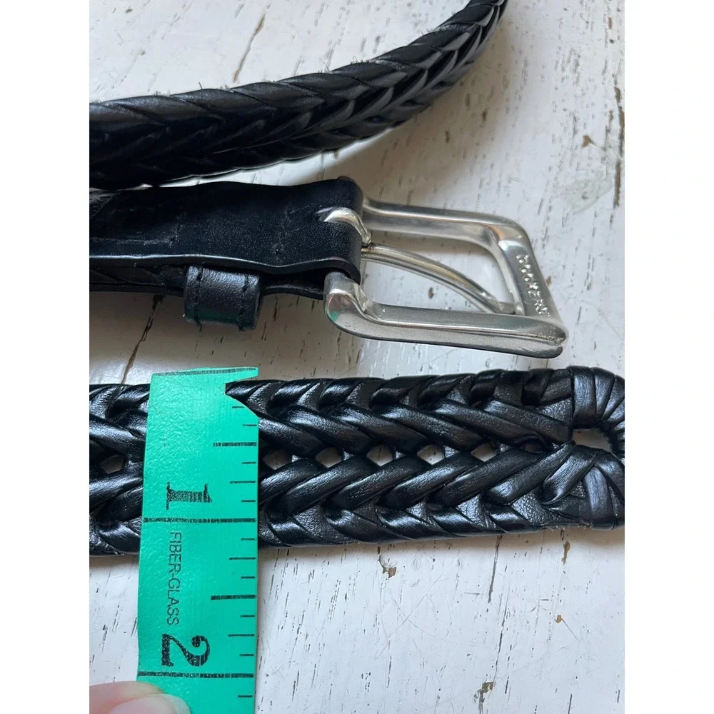 Dockers Mens Black Braided Leather Belt Size 42 Silver Buckle 11DO0422